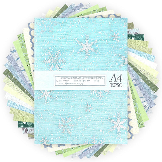 Aromoty 30 sheets A4 size Textured Scrapbook Paper&Mesh Fabric set - Large Handmade Craft Mulberry Special Paper Mix for Scrapbooking Junk Journal Supplies Card Materials Collage, 11.7x8.3 Inches