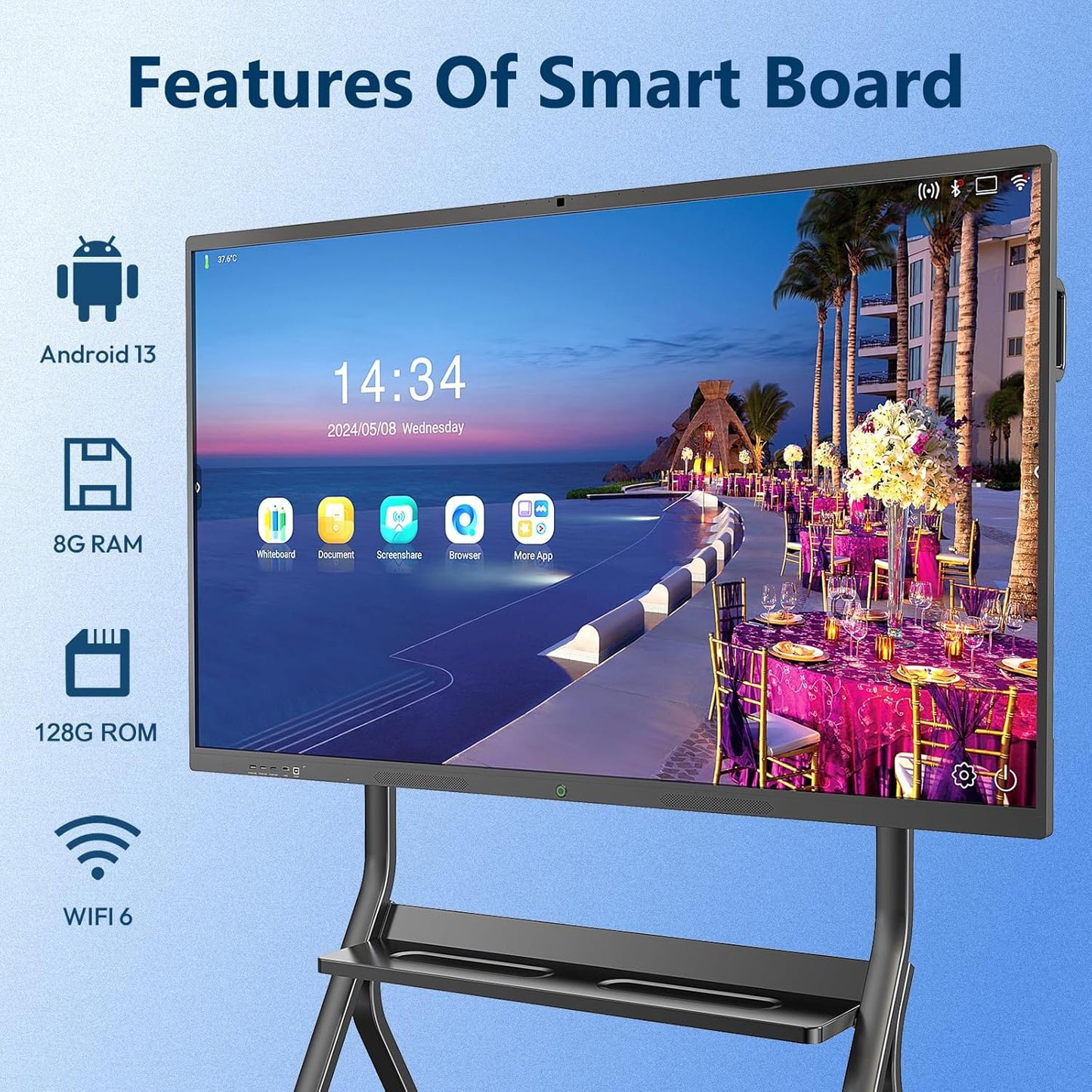 Smart Board,55 Inch Interactive Whiteboard 4K Touchscreen Built in Ultra High Definition Camera Open App Ecosystem, Digital Presentation Electronic Smart WhiteBoard for Classroom Home Office
