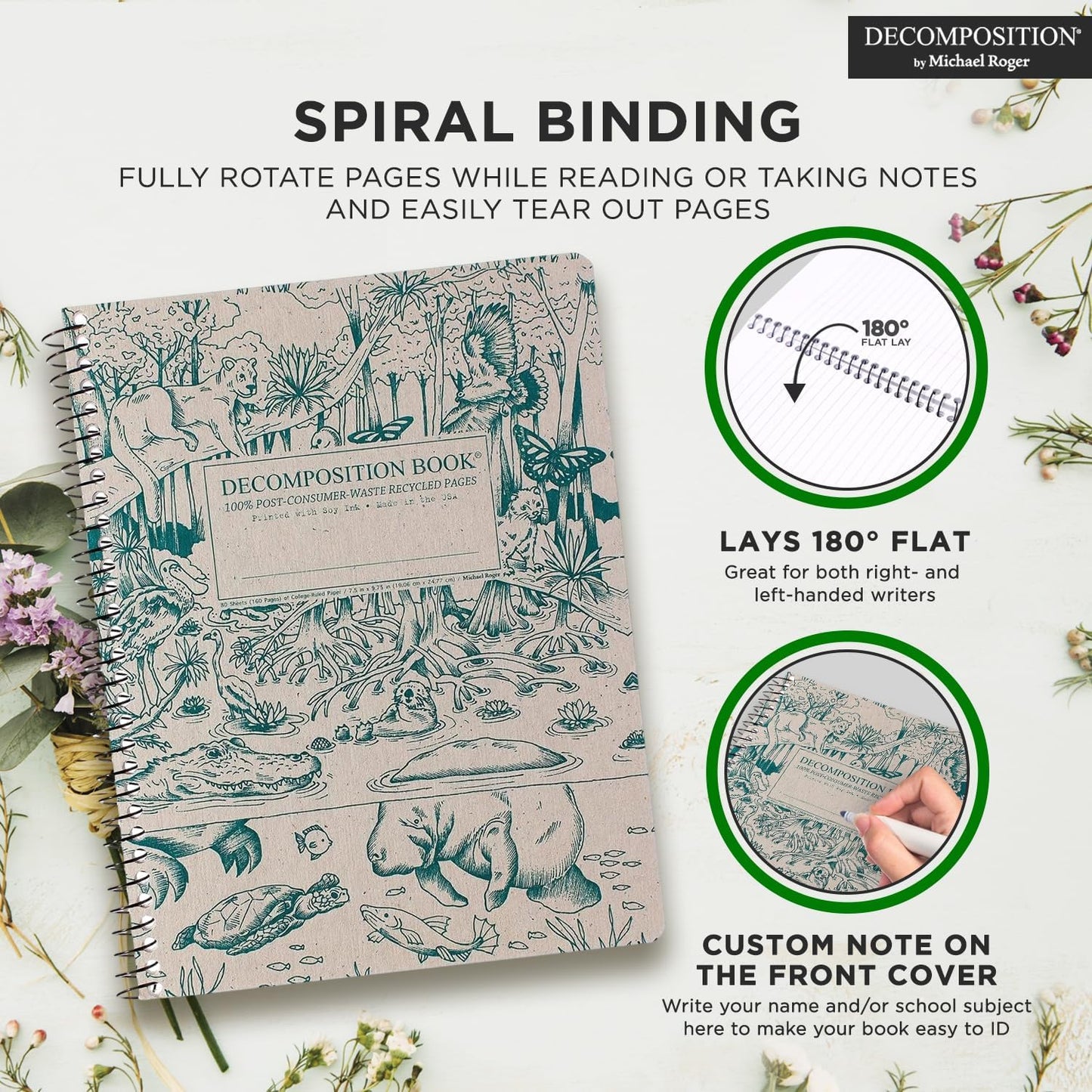 Decomposition 3-Pack Coastal Harmony College Ruled Spiral Notebook - 9.75 x 7.5 Journal, 160 Lined Pages - 100% Recycled Paper - Notebooks for School Supplies, Home & Office - Made in USA