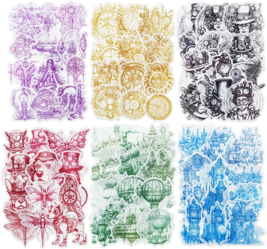 Retro Steampunk Washi Stickers, 180 Pcs Mechanical Ephemera for Scrapbooking, Journaling, DIY Crafts, and Art Supplies
