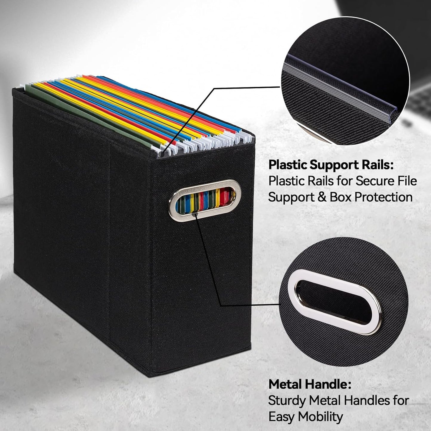 8 Packs Letter Size File Organizer, File Folders Organizer, Fabric Storage Box, Collapsible Paper Organizer with Metal Handle, Smooth PVC Rails, Only Box (Black)