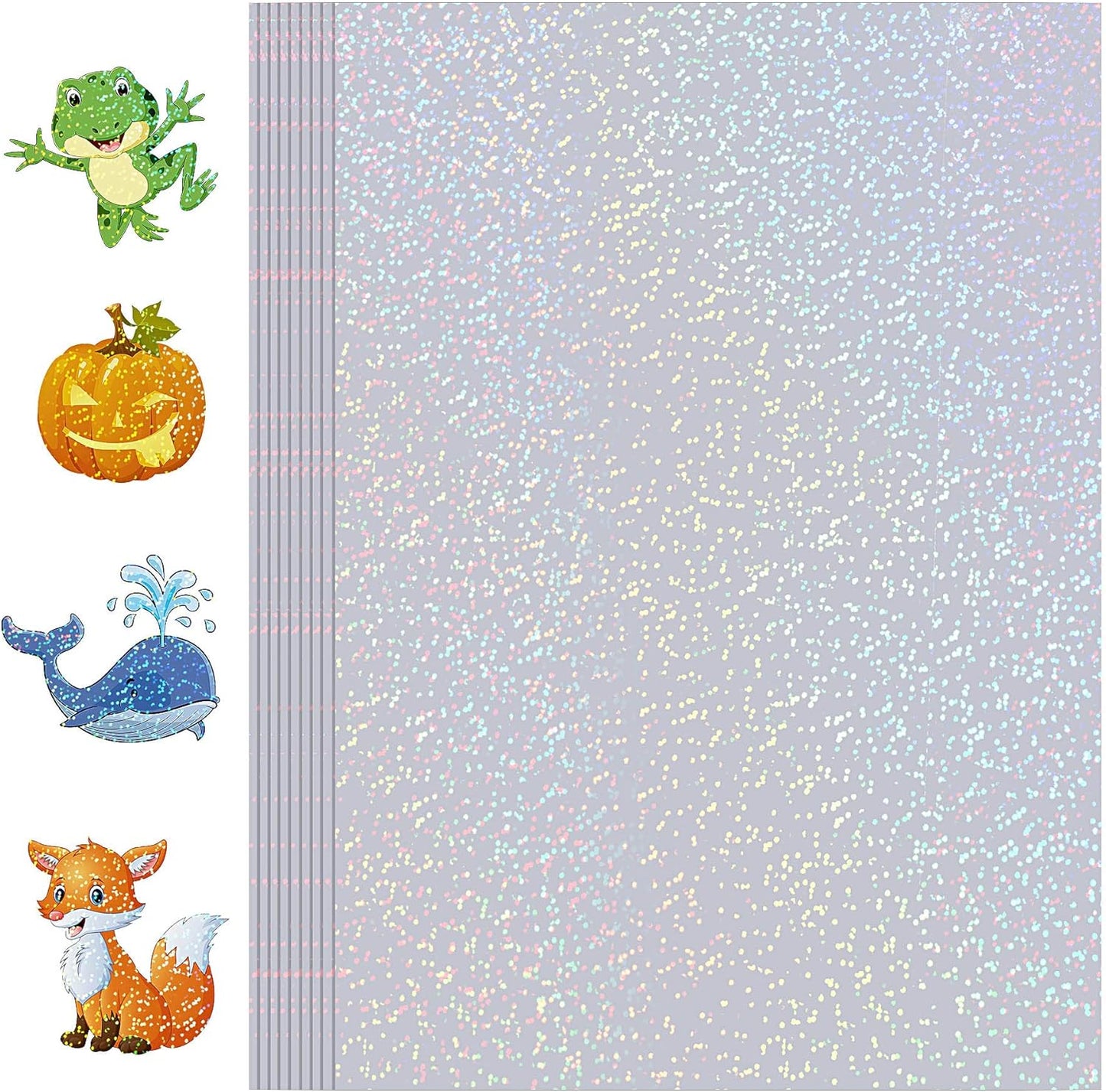 Holographic Sticker Paper, 24 Sheets Transparent Holographic Laminate Vinyl Sheets Self Adhesive, Clear Overlay Lamination Sticker Film for Stickers DIY Crafts, Dots Patterns - 8.5x11 Inch