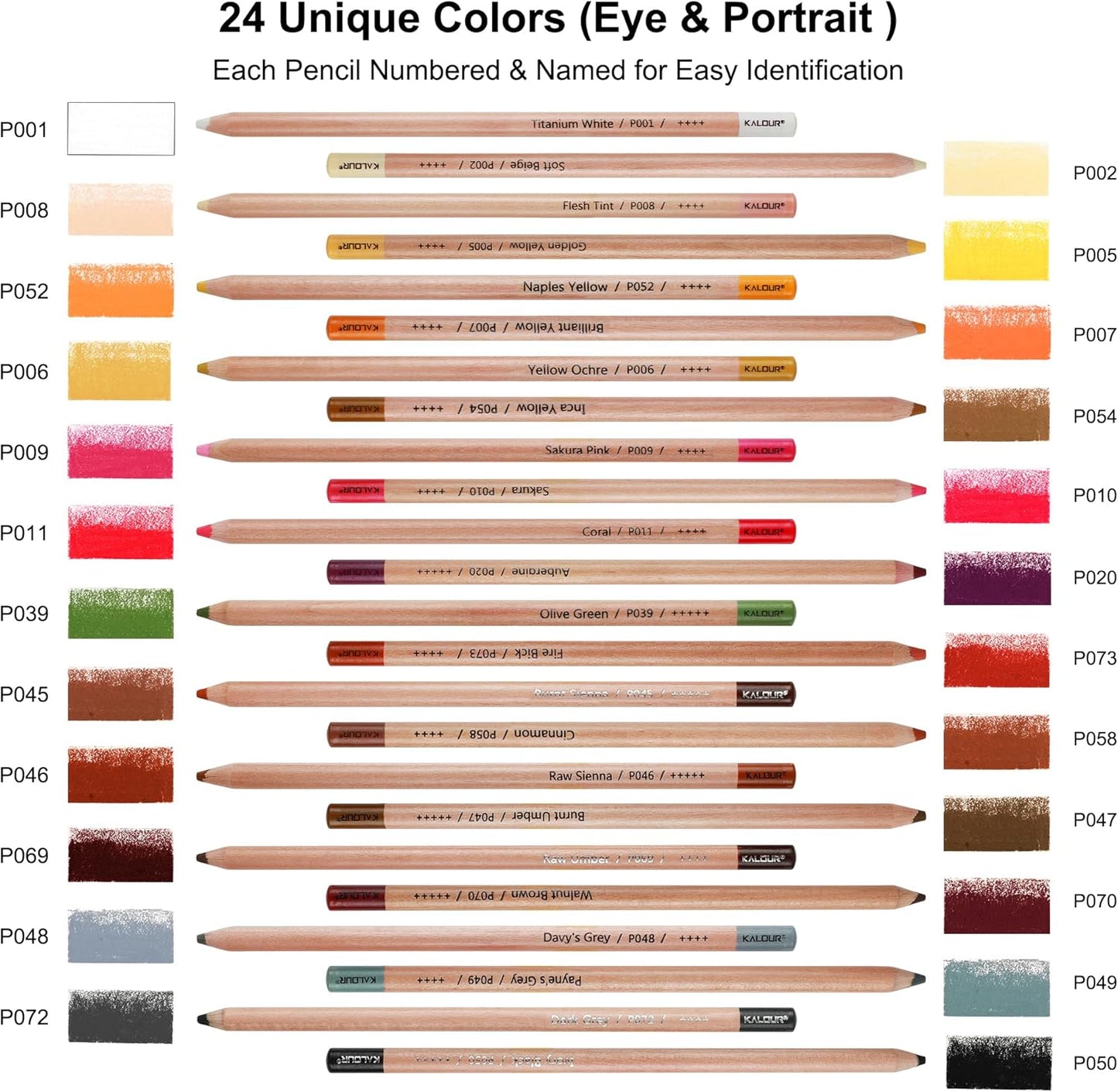 KALOUR Pro Pastel Chalk Colored Pencils,24 Colors portrait set,Color Charcoal Pencils for Drawing Sketching Coloring Shading,Art Supplies for Adults Artists