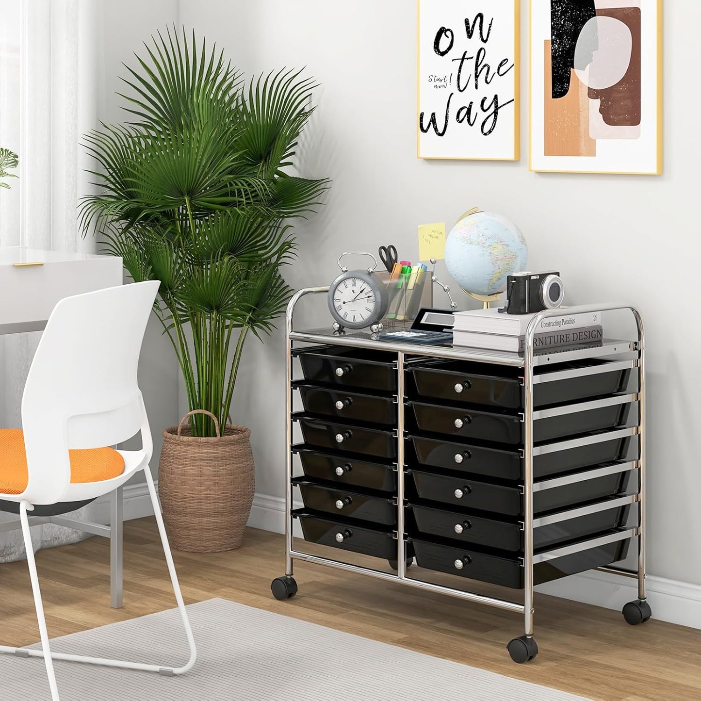 Giantex 12 Drawers Rolling Cart, Mobile Storage Drawer Cart, Classroom Organizer Cart for Office School Supplies Tools Scrapbook Paper Craft Small Printer, Utility Cart on Wheels, Black