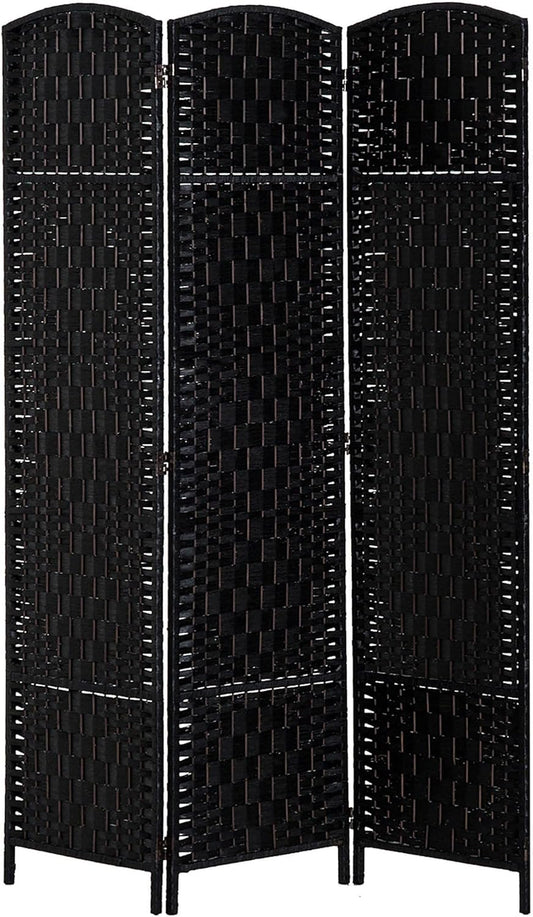HOMCOM Room Divider, 3 Panel Folding Privacy Screen, 6FT Tall Portable Wicker Weave Partition Wall Divider for Bedroom, Home Office, Black