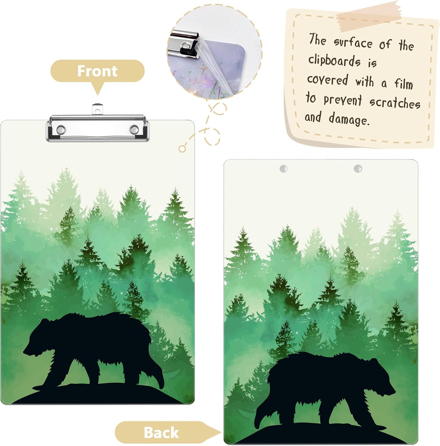 Forest Bear Silhouette Plastic Clipboards,Decorative Plastic Acrylic Clipboard for Teacher Social Worker Students Office Supplies 8 * 12