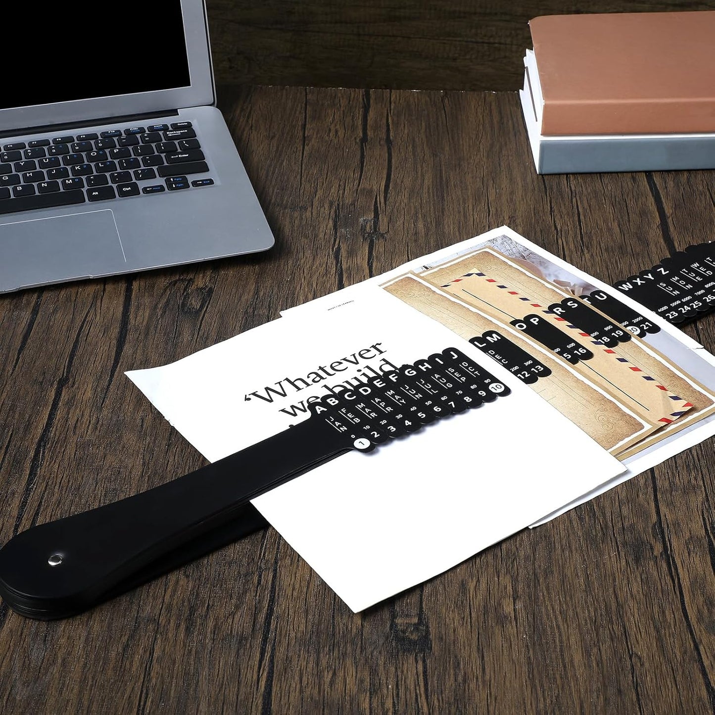 PerKoop Plastic All Purpose Document Sorter Alphabetical File Organizer Compact Upright Space Saving Paper Organizer for File Office, Black, 2.52 x 23.5 inches(1 Set)