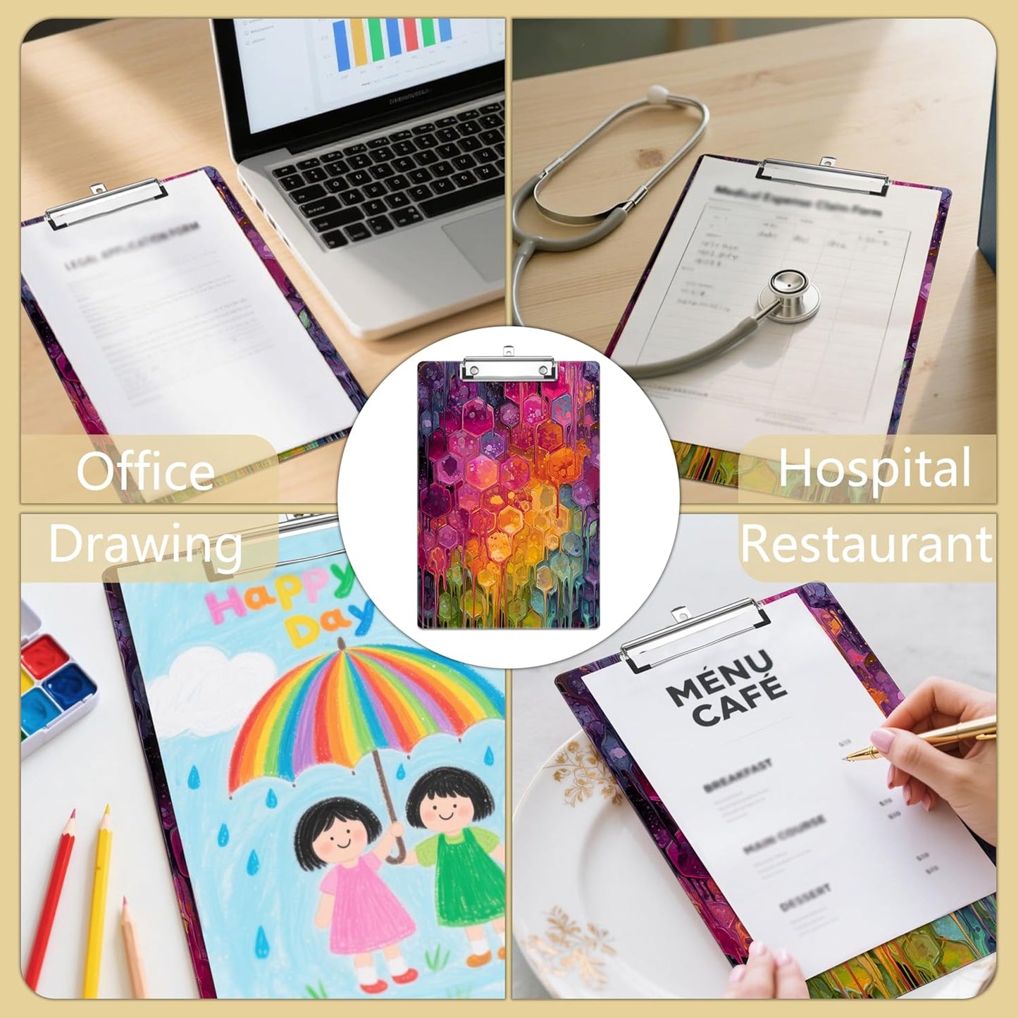 Watercolor Honeycomb Plastic Clipboards,Decorative Plastic Acrylic Clipboard for Teacher Social Worker Students Office Supplies 8 * 12