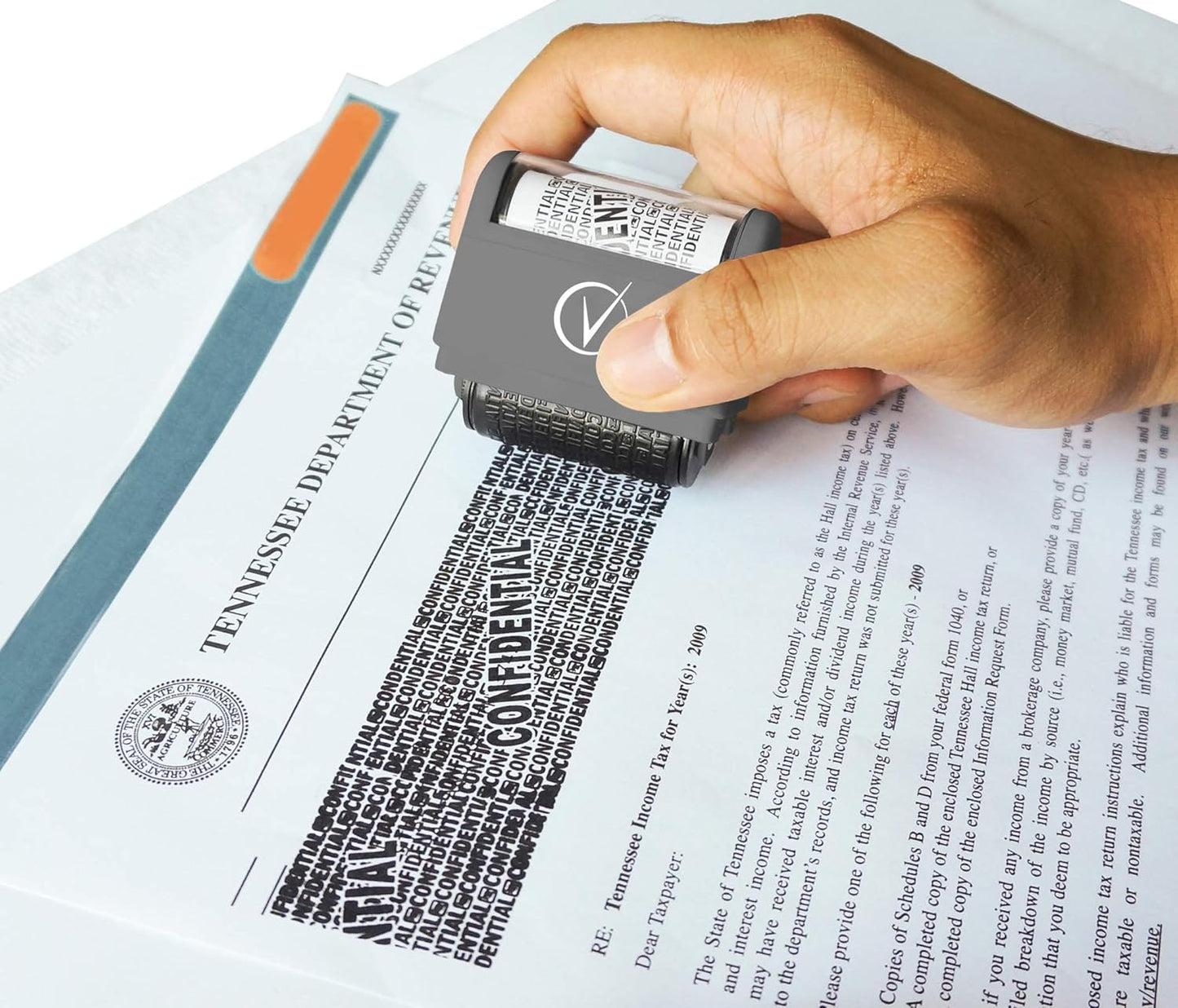 Vantamo Identity Theft Protection Roller Stamp for Hiding Sensitive Information, Wide Confidential Stamp with 6 Ink Refill, Security Stamp Roller for Identity Theft Prevention, Classy Gray