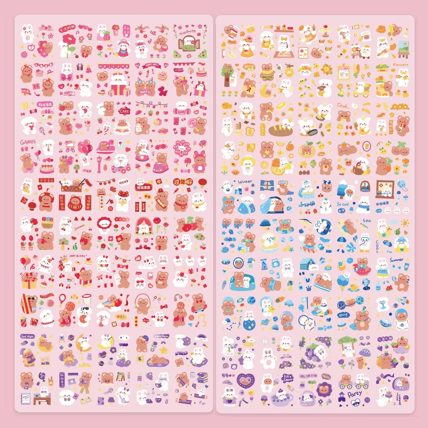 Cute Cartoon Bunny Bear Stickers, EAMOTOL 100 Sheets Kawaii Animals Transparent PET Scrapbooking Clipping Supplies Decals for Journaling Planners Collage Junk Journal Bullet Album Calendar Phone Case