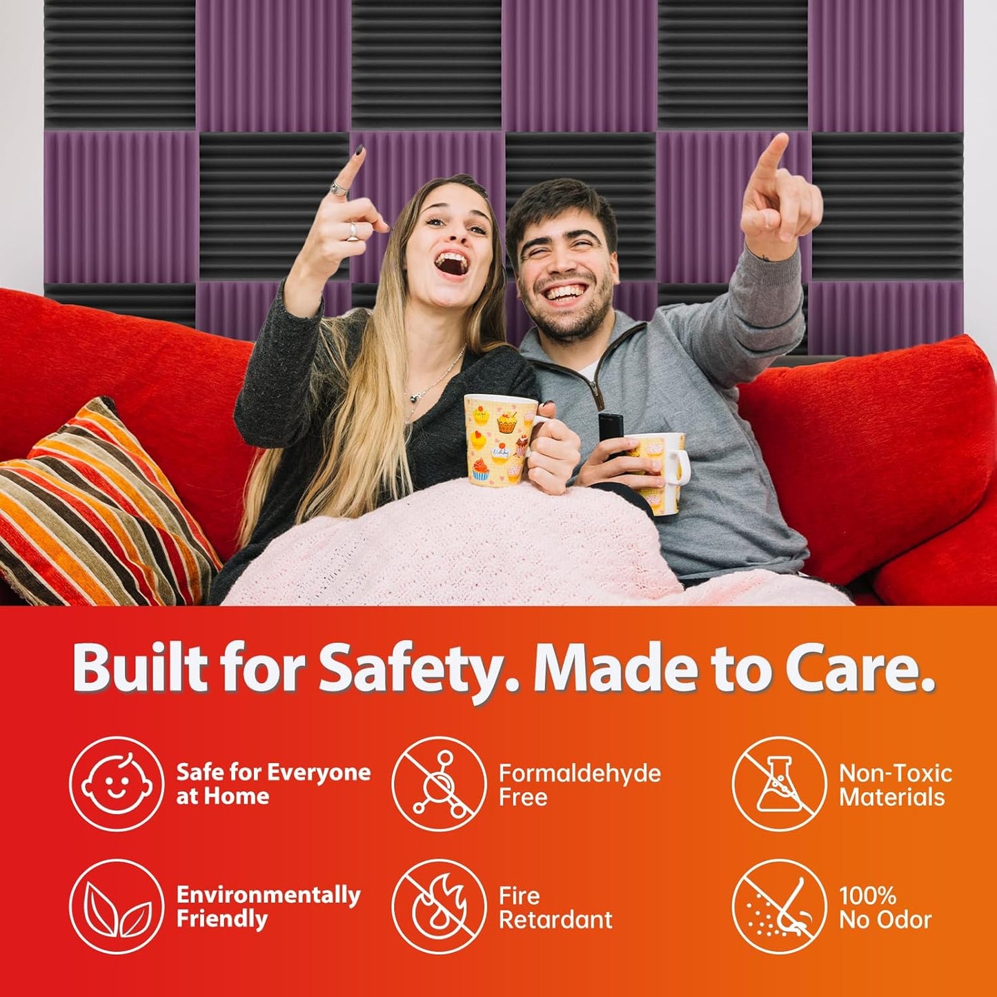 24 Pack Acoustic Panels – Sound Proof Foam Panels for Wall 12"x12"x2", Flame Retardant Wedge Acoustic Foam, High-Density Sound Absorbing Panels for Home Studio(Purple, 2" Thick 24 Pack)