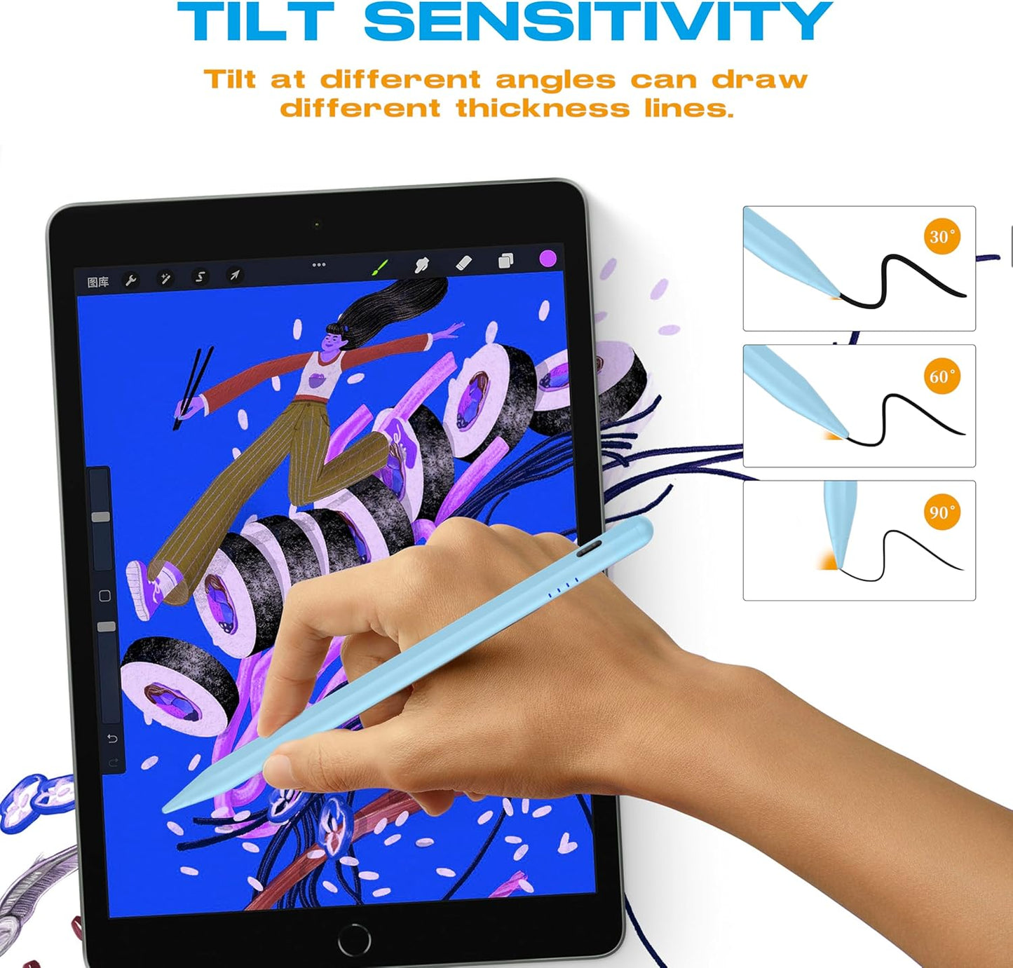 Stylus Pen for iPad 2018-2025, 20Mins Fast Charge for Apple Pencil with Tilt & Palm Rejection, Active Pens Compatible with iPad 6th-10th/A16, Pro 13"/12.9/11”M4, Air 3/4/5/M2/M3, Mini 5/6 -Blue