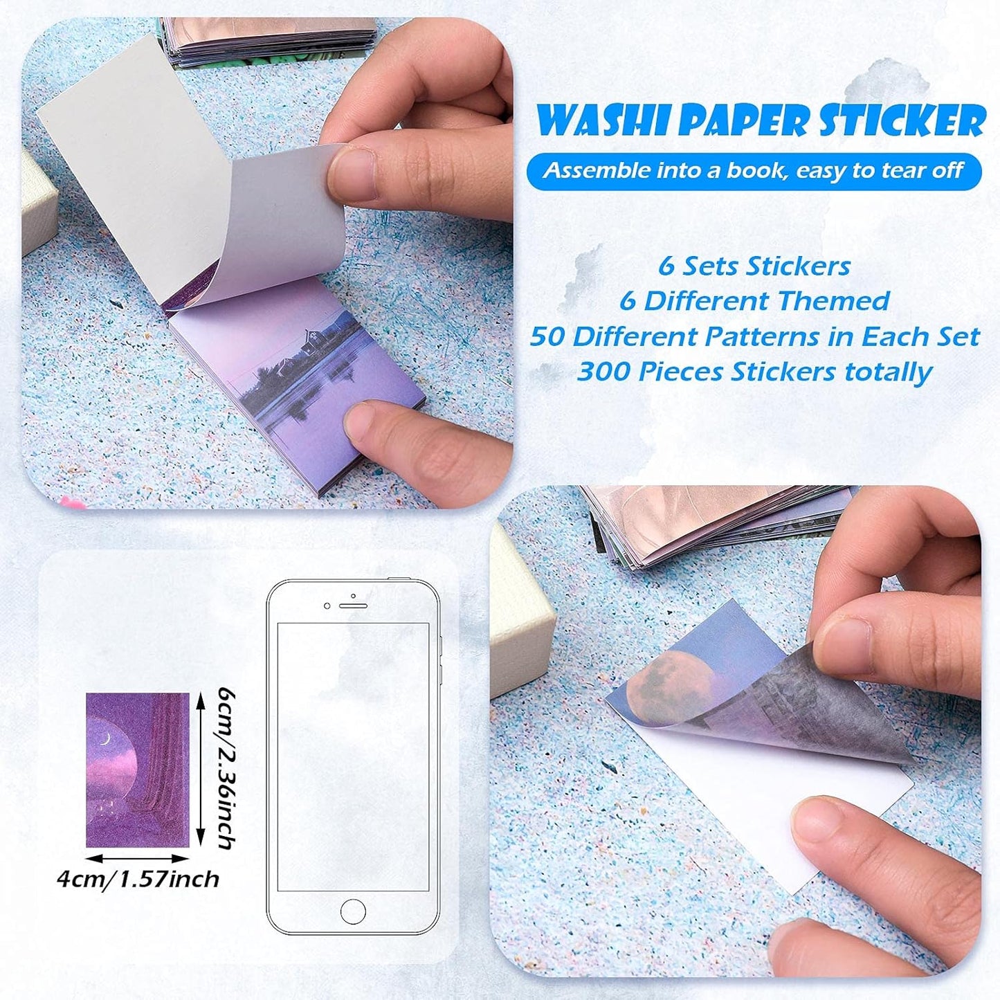 Outus 300 Sheets Washi Paper Sticker Aesthetic Stickers Set for Journaling Travel Planner Stickers for Scrapbooking Vintage Washi Sticker Book for Diary Calendar DIY Craft Album(Gentle Style)