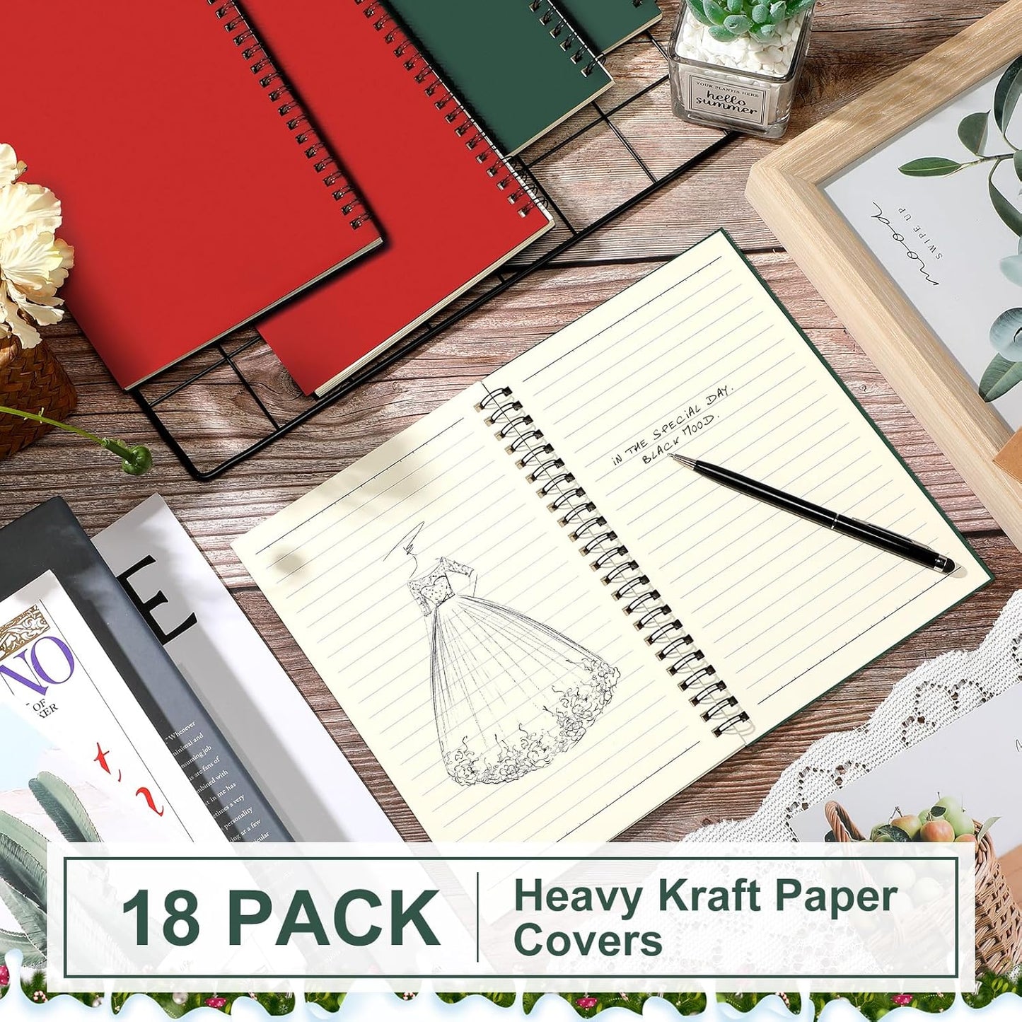 Yahenda Spiral Notebook Bulk A5 Journal Lined 8.3'' x 5.5'' Writing Composition Paper Small Notepad Subject Notebook for Students Office Business Back to School Supplies(Deep Green,Red,18 Pcs)