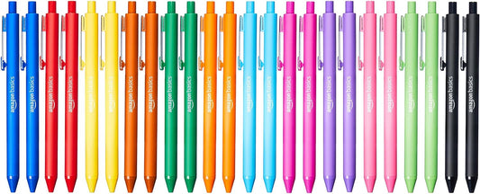 Amazon Basics Multi Colored Ballpoint Pens for Smooth Writing, Assorted Colors, Retractable, 24-Pack