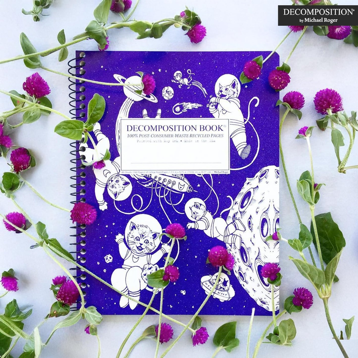 Decomposition Kittens in Space College Ruled Spiral Notebook - 9.75 x 7.5 Journal with 160 Lined Pages - 100% Recycled Paper - Cute Notebooks for School Supplies, Home & Office - Made in USA