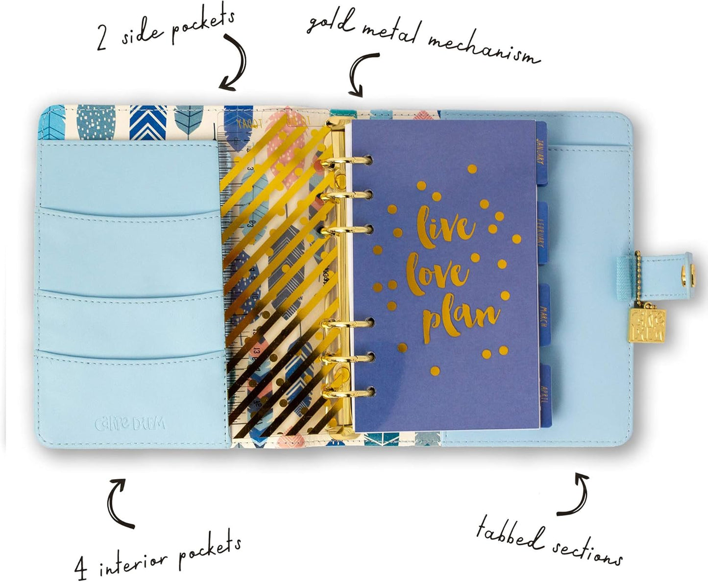 Pukka Pad, Carpe Diem Personal Planner - Soft Cover Binder with Weekly, Monthly Undated Inserts in Tabbed Sections, Interior Pockets and Sticker Sheets - 8 X 7.5 X 1.4 Inches, Sky Blue