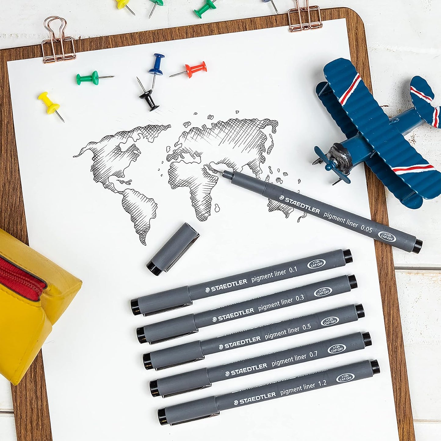 STAEDTLER Pigment Liner Pack, Black, 6 Pens, Assorted Line Widths, 0.05mm, 0.1mm, 0.2mm, 0.3mm, 0.5mm, 0.8mm