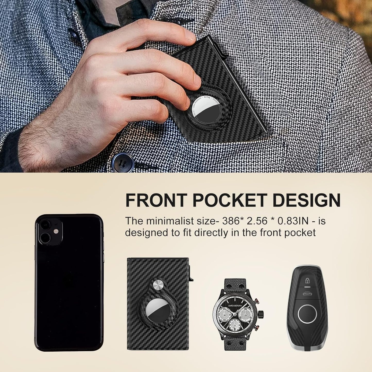 Mens Smart Wallet Card Holder for Air Tag, Minimalist Wallet with RFID Blocking, Slim Pop up Card Case Wallet，Air Tag Wallet with ID Window & Cash Slot (Only Pop Up)