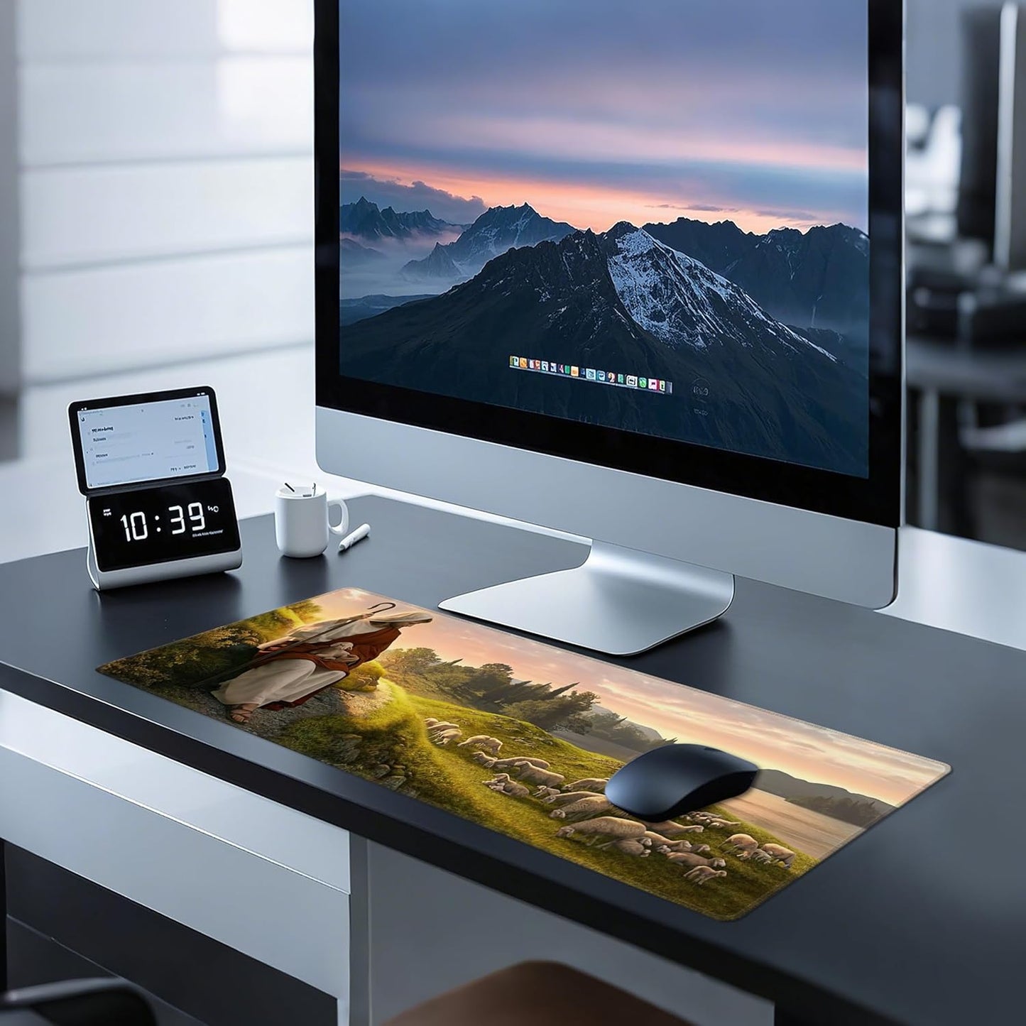 Mouse Pad with Jesus Christ Shepherd – Religious God Desk Pad – Portable Computer Mousepad – Gaming, Office, Waterproof, Non-Slip, Stitched Edges 31.5 x 11.8inches x 3mm