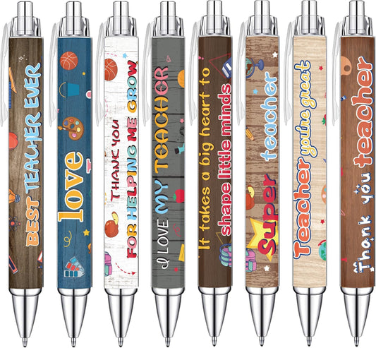 Idealmuzik 8 Teacher Pens,Gift for Teacher,Fun Cute Funny Best Pens Set,Teach Love Inspire Writing School Sayings Preschool Appreciation Gifts in Bulk