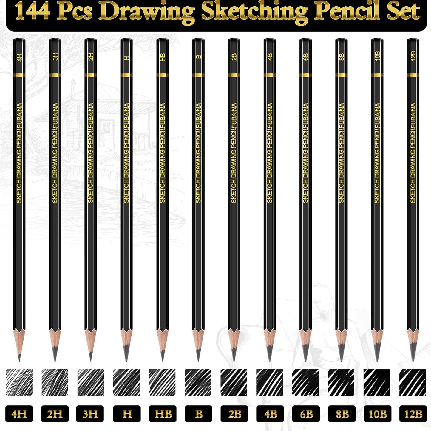 Humyoun 144 Pcs Drawing Sketching Pencil Set Professional (12b - 4h) Graphite Charcoal Gift Bulk for Artists Beginners, Pro Artists, Drawing Art, Sketching