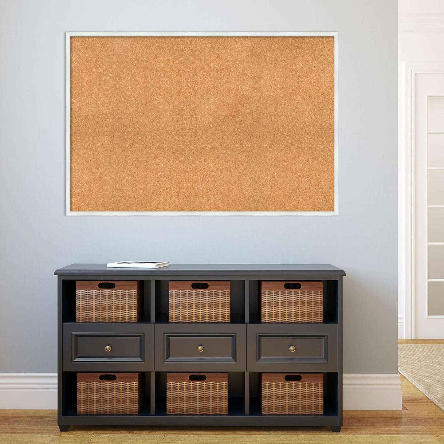 Amanti Art Natural Cork Board for Wall, 33x49 Vision Board with White Frame, Oversize Corkboard Office Decor for Home Organization, Country Rustic Corkboard Pinboard to Display Items for Home