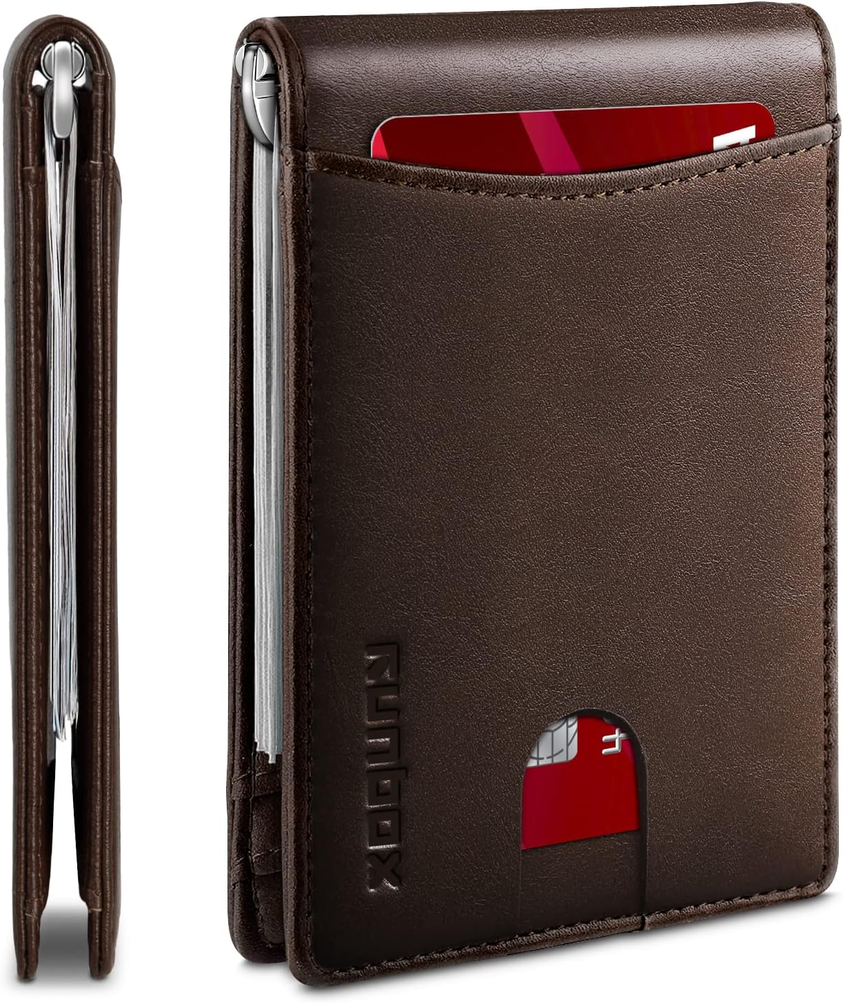 Slim Wallet for Men Genuine Leather RFID Blocking Bifold Minimalist Front Pocket Mens Wallet with Money Clip Thin Gift Box