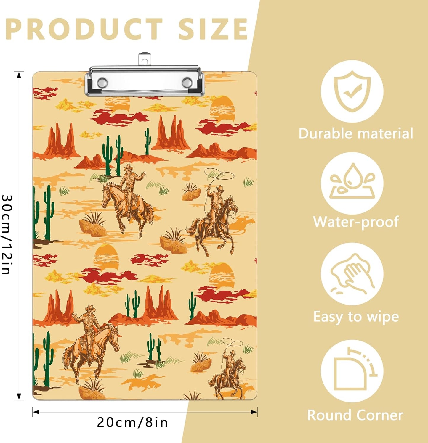 Western Cactus Plastic Clipboards,Decorative Plastic Acrylic Clipboard for Teacher Social Worker Students Office Supplies 8 * 12