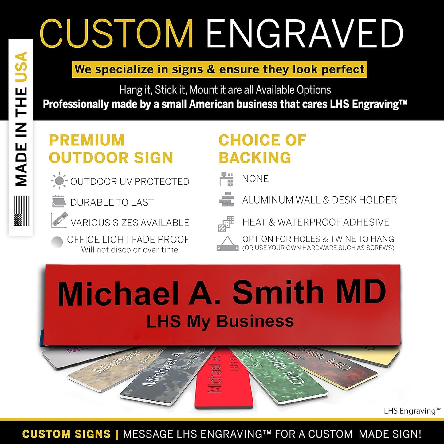 Engraved Custom Door Plate Red Plastic Office Door Sign with Black Letters - Made in USA 2x4 B14