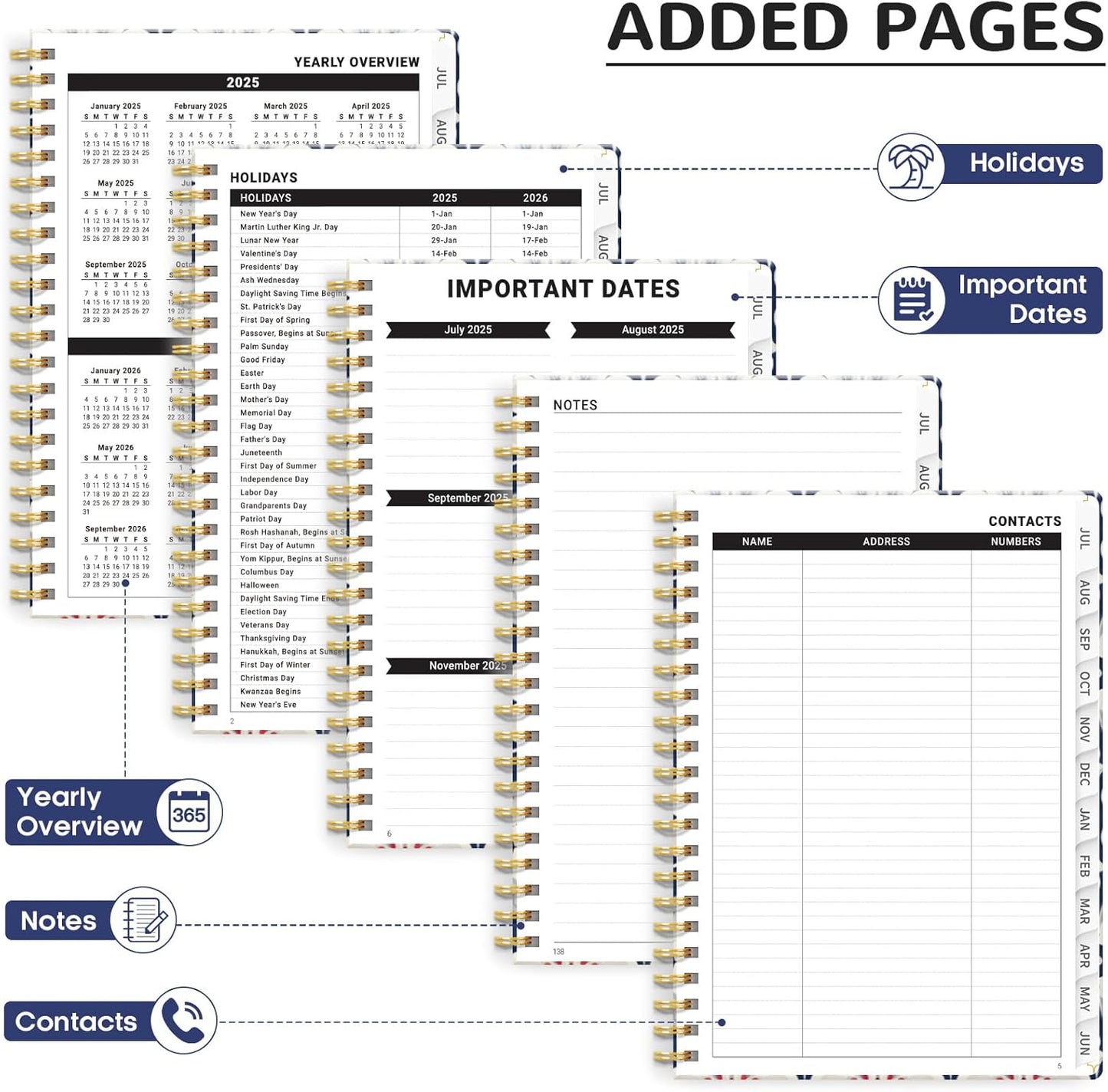 Planner 2025-2026, Academic Year Weekly and Monthly Calender Planner, July 2025 - June 2026, Spiral Bound School Planning Tool, Perfect for Teacher, Student, Women & Men - A5 (6.3" x 8.5"), Navy Bloom