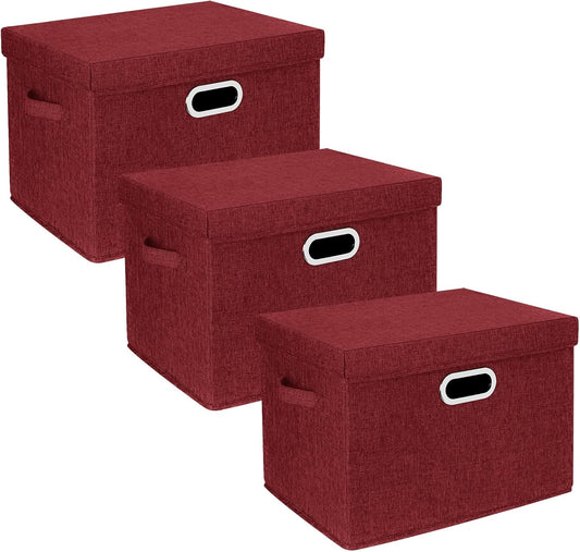 TYEERS Large Collapsible Storage Bins with Lids, Organization Bins for Closet Storage, Clothes Storage, Folding Storage Box with Lids for Home Office Storage - 3 Pack - Red Wine