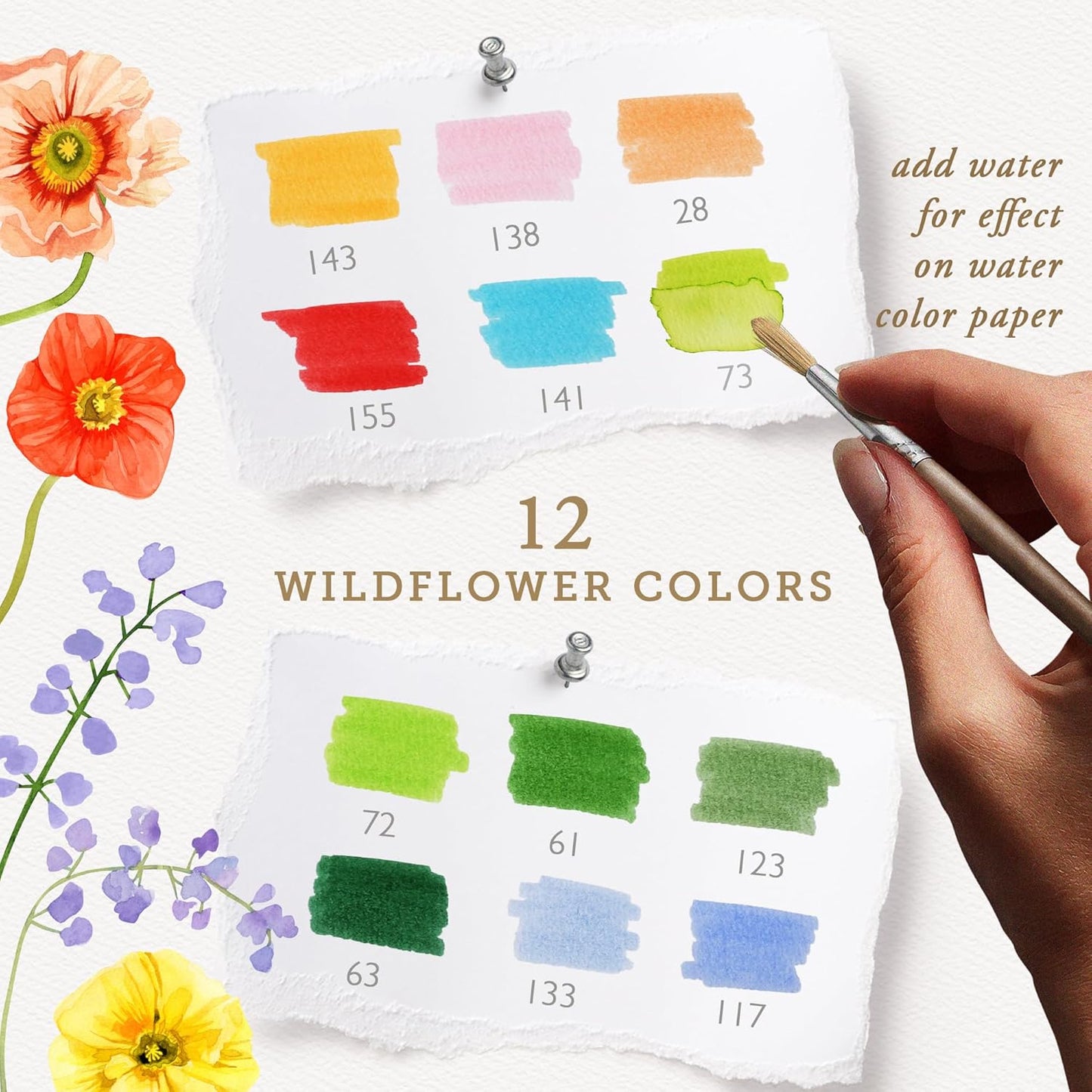 Primrosia 12 Dual Tip Watercolor Marker Pens - Fine Tip & Brush Tips, Professional Quality, 4 x Sticker Sheets, Blendable, Non-Toxic, Perfect for Calligraphy, Drawing & Coloring. (Wildflower)