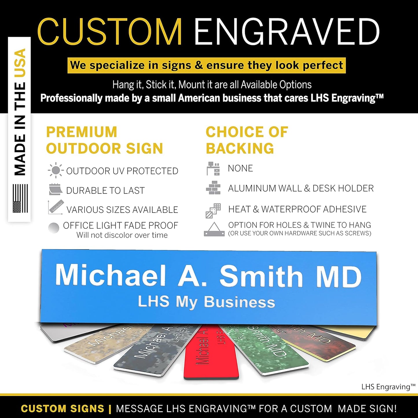 Engraved Name Plates for Desk and Door Signs Personalized Plastic Nameplate | Made in USA