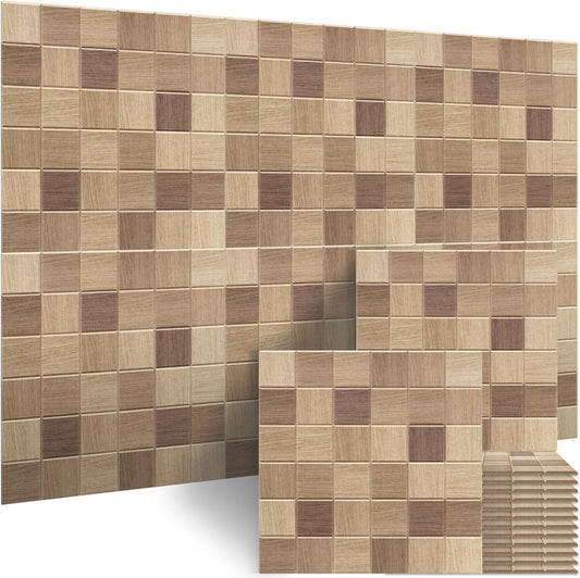 BUBOS Large Acoustic Panels,6 Pack Wood-Pattern Printing Soundproof Wall Panels, Total Size 70.8 x 47.2 Inches Self-Adhesive Decorative Sound Absorbing Panels for Studio, Home,36-Cell Parquet Weave