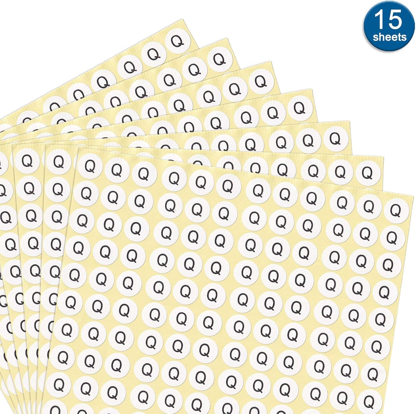 dealzEpic - Alphabet Stickers of The Letter Q - Small Round Paper Self-Adhesive Peel and Stick Letter Labels - Set of 15 Sheets