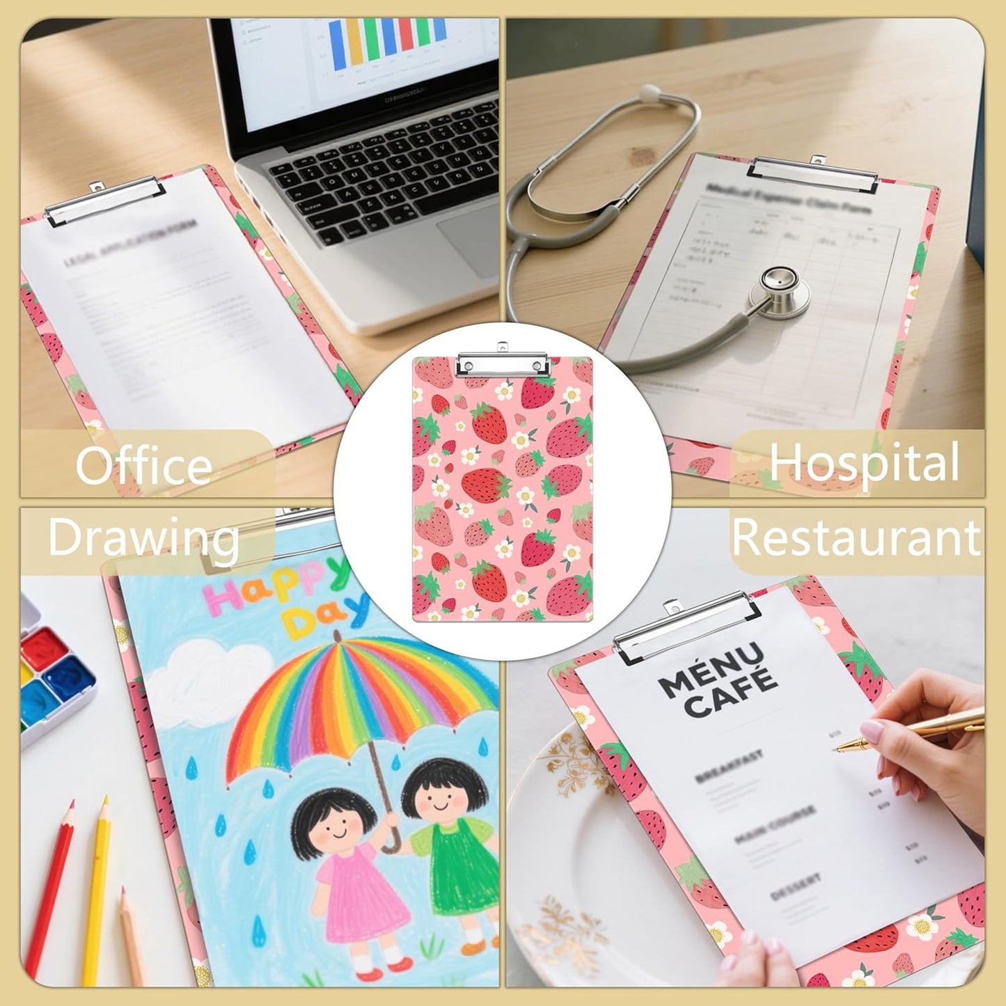 Cute Strawberry Plastic Clipboards,Decorative Plastic Acrylic Clipboard for Teacher Social Worker Students Office Supplies 8 * 12