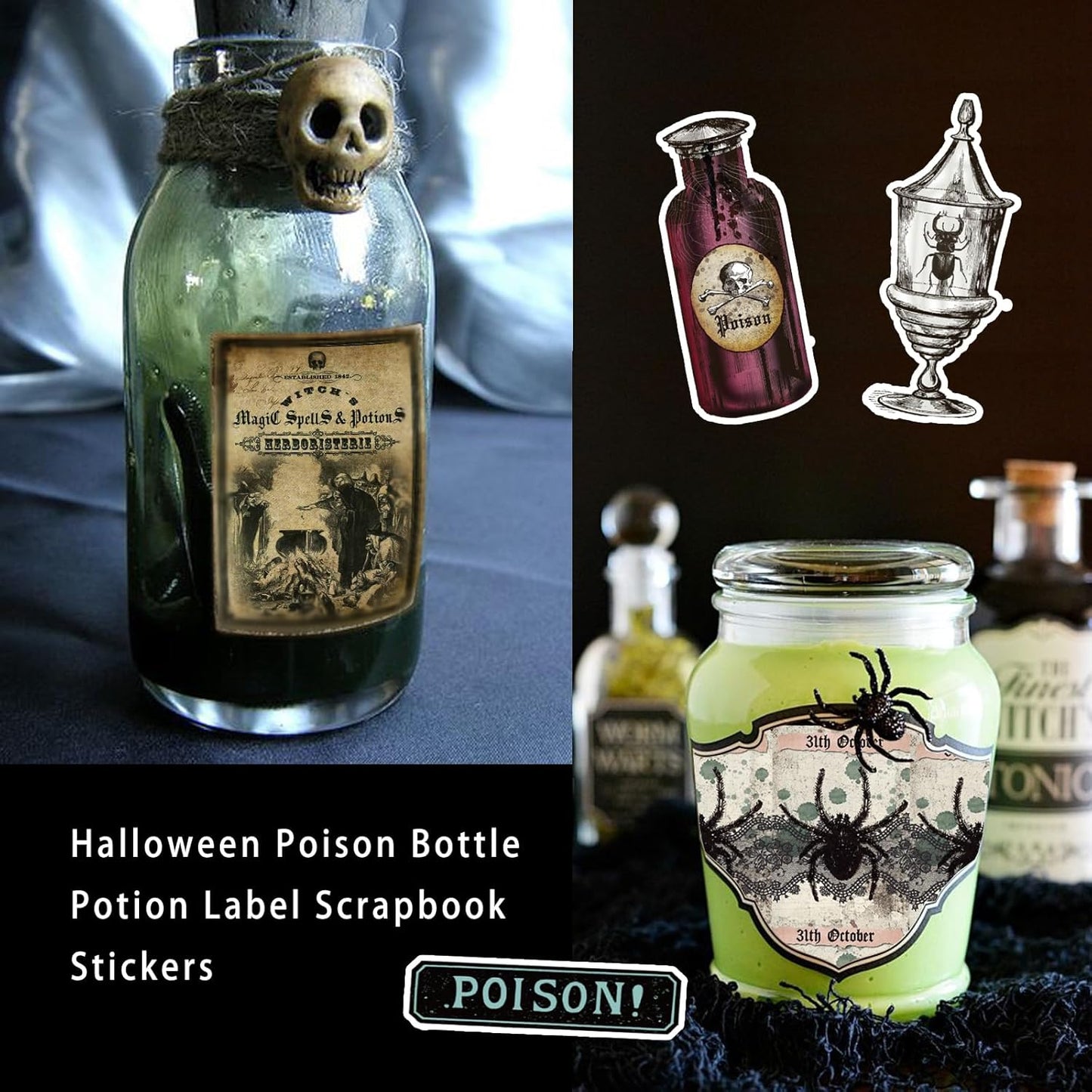 Prstincol 106 Pcs Potion Labels Stickers, Apothecary Sticker Dark Aesthetic Wine Bottle Sticker for Scrapbooking, Wicca Stickers for Junk Journal Bullet Journals DIY Crafts
