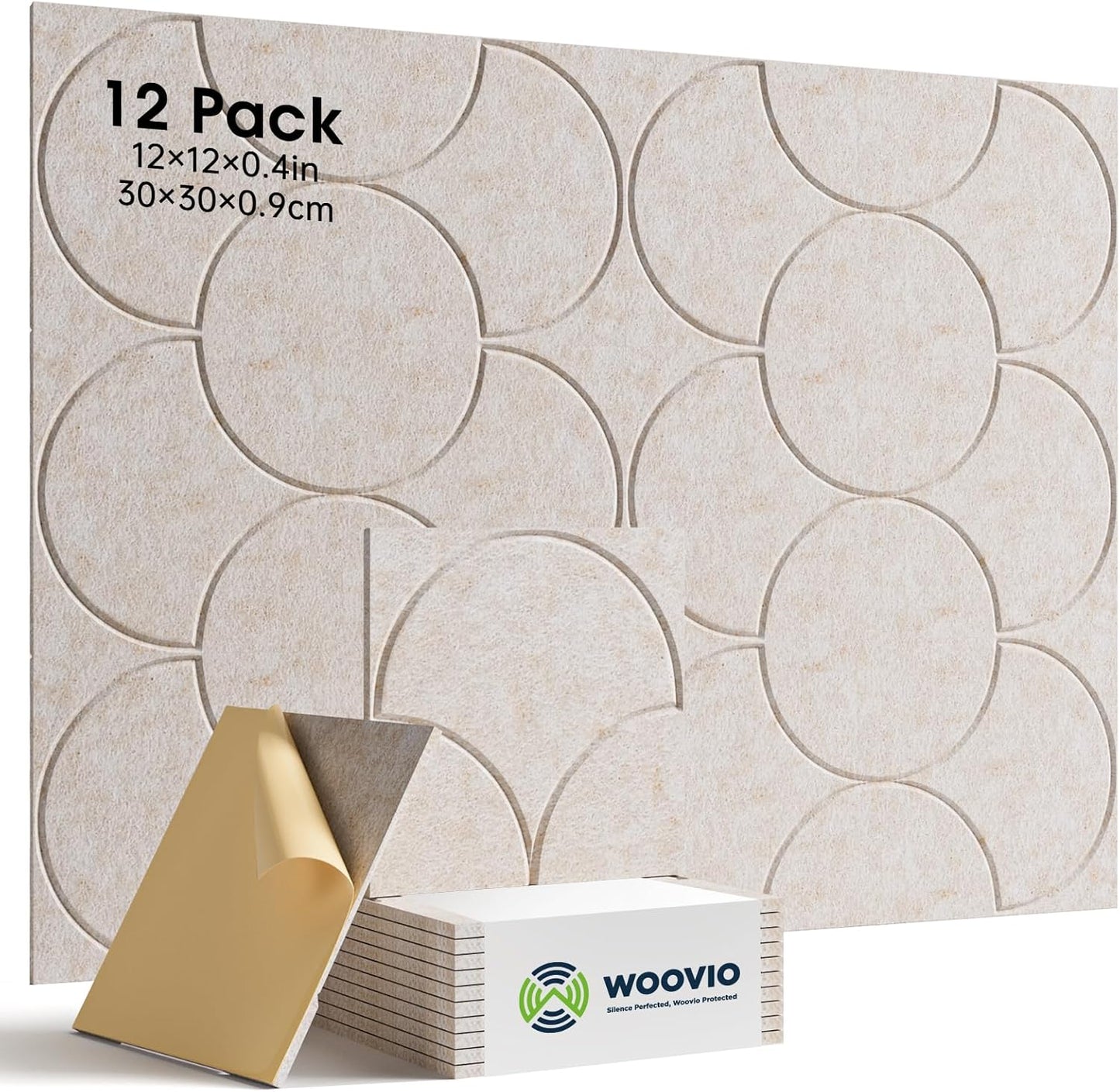 12 Pack Sound Proof Foam Panels for Walls，Self-Adhesive Acoustic Panels, 12" X 12" X 0.4" Sound Proof Panels for Walls，Door, Ceiling, Home Office Beige