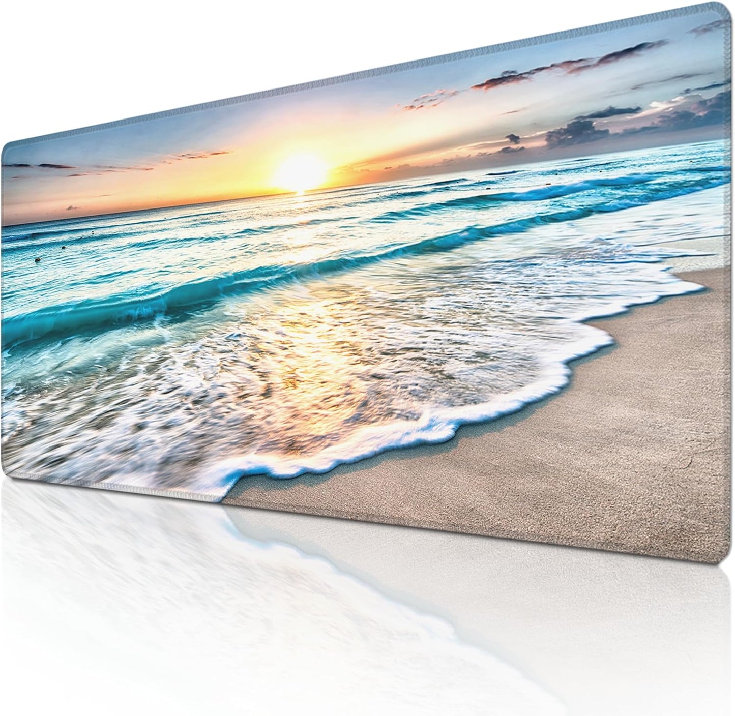 Mouse Pad with Beach View – Sunrise Scenery Desk Pad – Portable Computer Mousepad – Gaming, Office, Waterproof, Non-Slip, Stitched Edges 35.5 x 15.7inches x 3mm