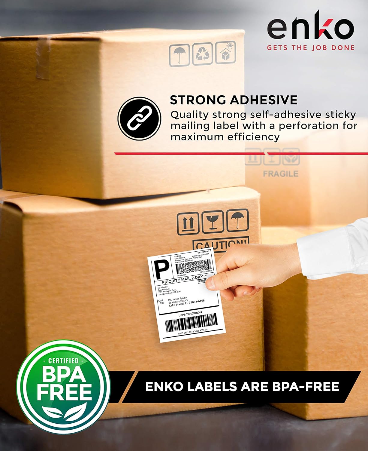 enKo 2 Stacks/4000 Labels 4" x 6" Fanfold Direct Thermal Label Compatible for Rollo Zebra Printer - Shipping Mailing Postage, Perforated, Permanent Adhesive (2 Label/Fold | 2000 Labels/Stack)