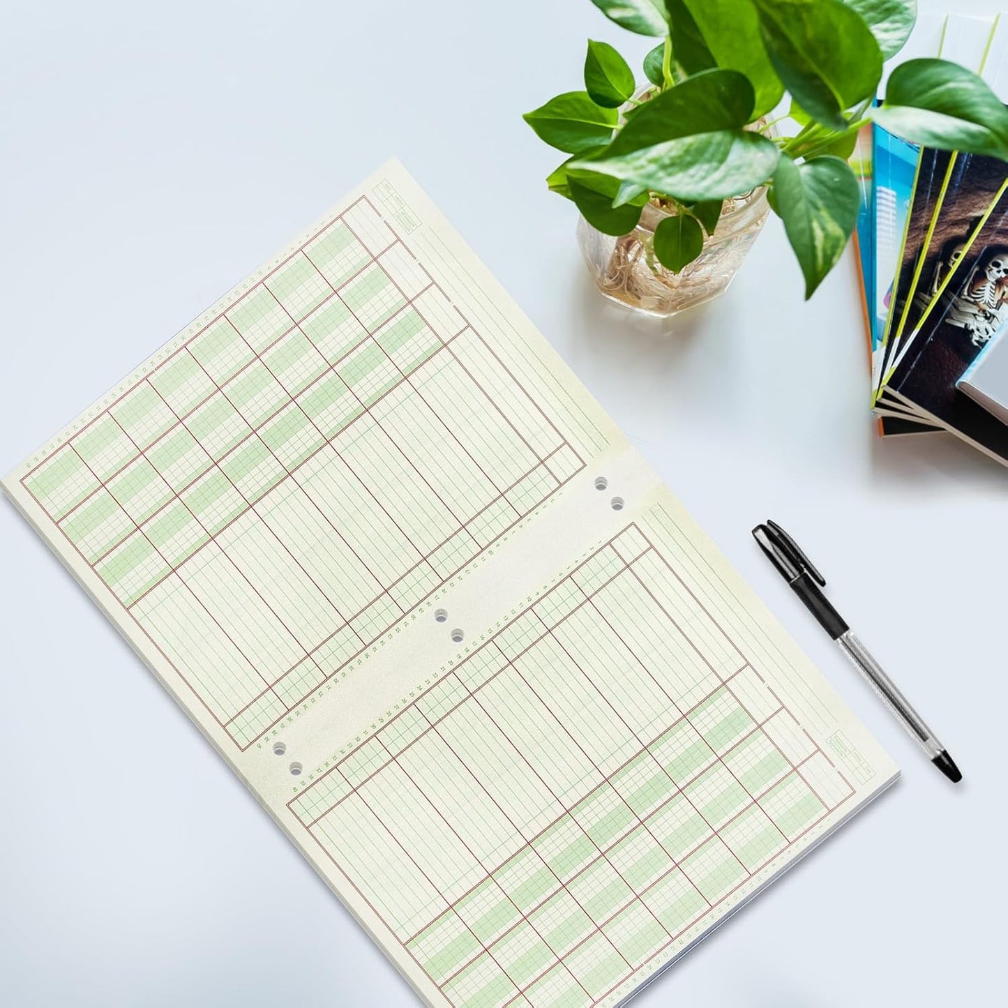 6 Pack 312 Sheets Analysis Pad Columnar Books 3 Hole Ledger Paper Pad 8.5 x 11 inch Columnar Pad Accounting Ledger Book for Business, 52 Sheets/Pack, Single Page Format, Green Red (3 Columnar)