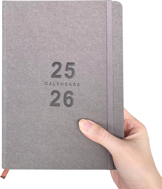 Daily Planner 2025-2026, Academic Planner 2025-2026 Weekly and Monthly Planner, Calendar Book with Hourly Schedule 8.5"x5.8", July 2025 to June 2026, Faux Leather Cover (Grey)