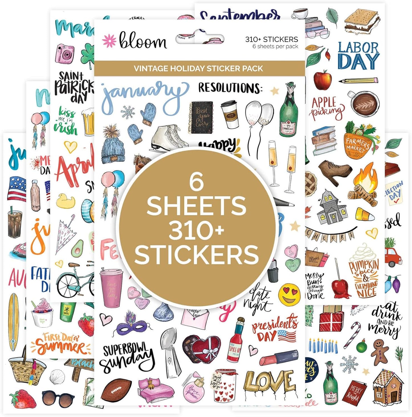 bloom daily planners Holiday Seasonal Planner Sticker Sheets - Vintage Seasonal Sticker Pack - Over 310 Stickers Per Pack!