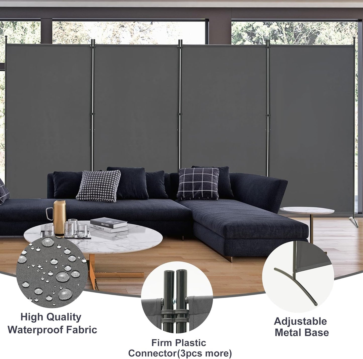 Spurgehom 4 Panel Room Divider Folding Privacy Screen, Freestanding Fabric Partition Portable Room Partition Wall Dividers for Home Office Room Restaurant, 136" W X 72" H (Grey)