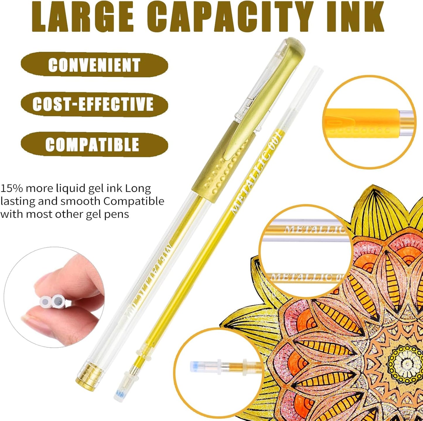 Orange Yellow Gel Pens for Coloring Book,72 Color Gel Pens Set including 24 Color Gel Pen with 48 Refills,40% More Ink Colored Gel Pens for Drawing, Doodling, Scrapbook, Journaling