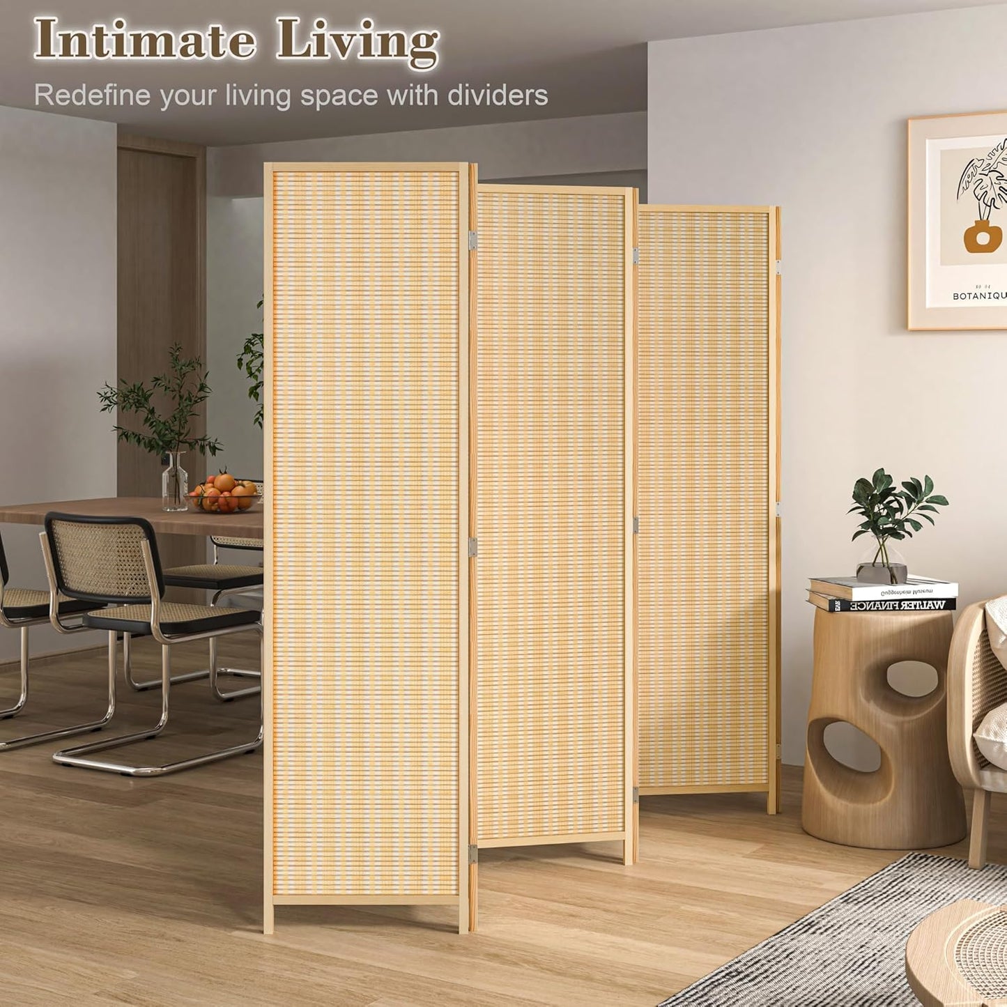 WelFurGeer 6 Panel Bamboo Room Divider, Folding Privacy Screen for Room Separation, Natural Wood Room Partitions and Dividers, Patio Privacy Panels, Decorative Wall Divider for Home, Office, Studio
