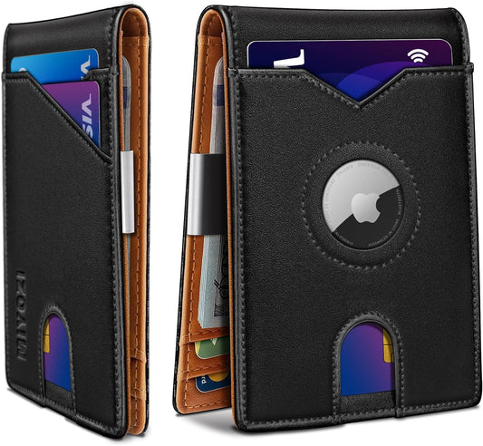 Airtag Wallet for Men,with Money Clip 11 Cards Slim Front Pocket Leather RFID Blocking Wallet with Gift Box