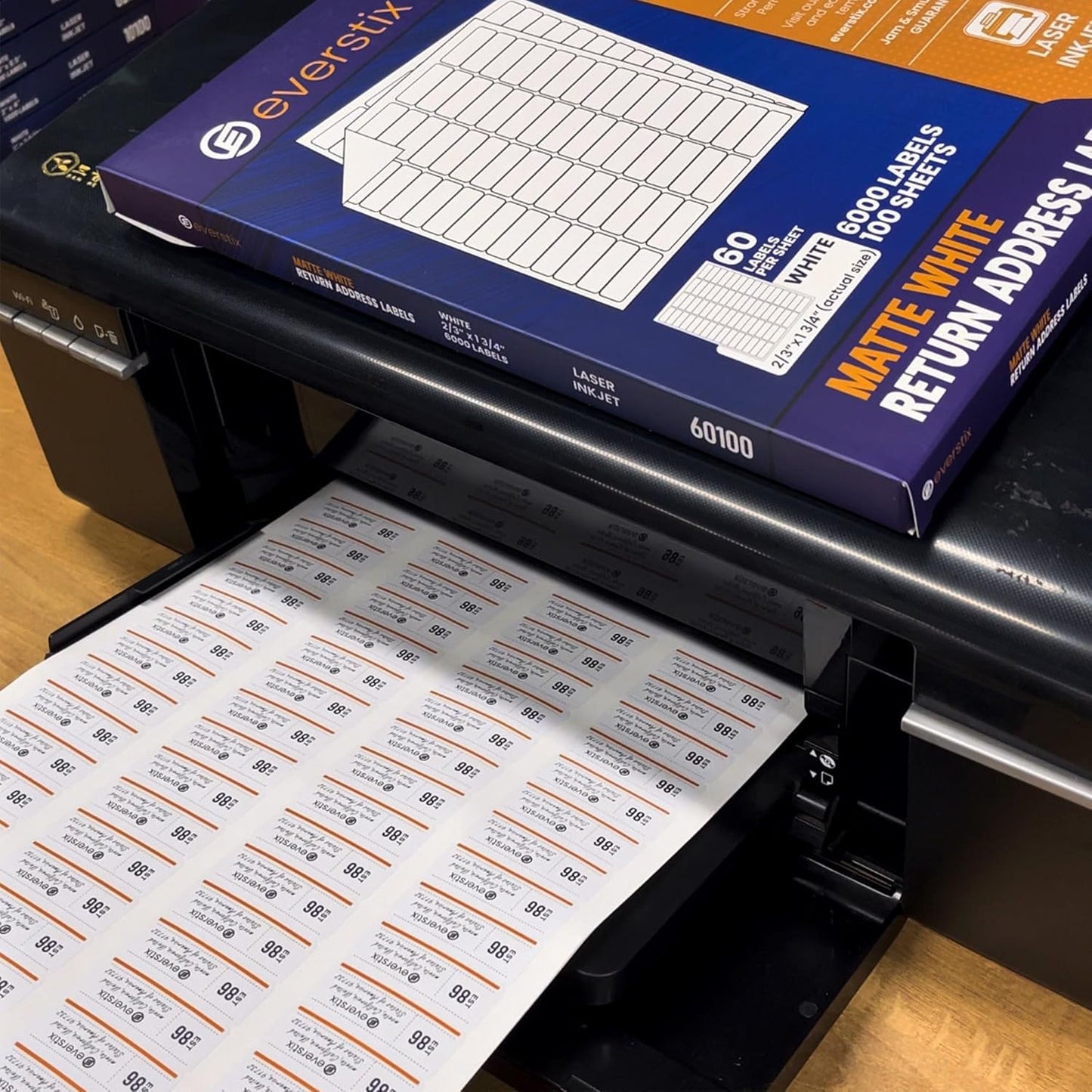 2/3" x 1-3/4", 100 Sheets, 6000 Return Address Labels for Laser & Inkjet Printers, Permanent Adhesive, Letter Size