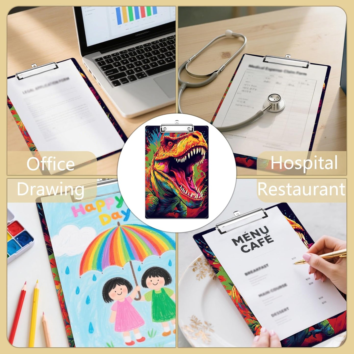 Dinosaur Plastic Clipboards,Decorative Plastic Acrylic Clipboard for Teacher Social Worker Students Office Supplies 8 * 12